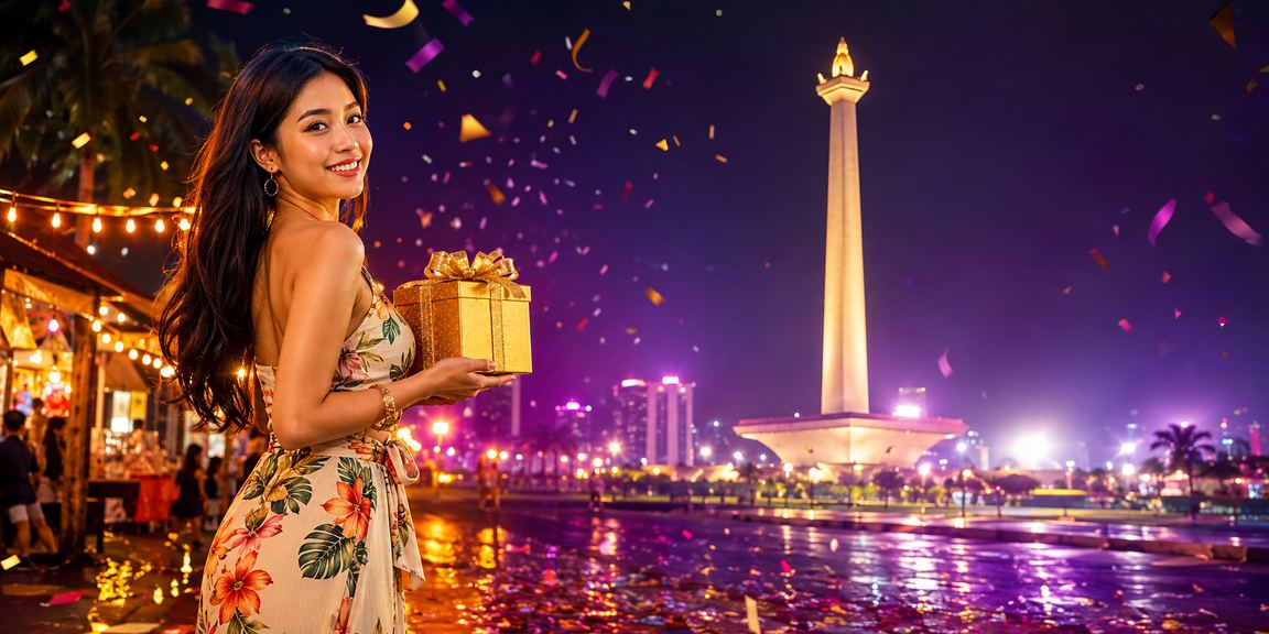 Nuansa malam hari pasar kasino Vietnam dengan lampu berwarna-warni yang meriah