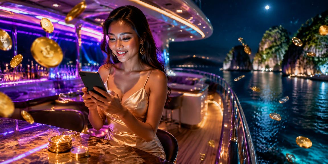Tampilan casino mobile dengan cahaya neon memperlihatkan antarmuka keuangan yang modern dan responsif
