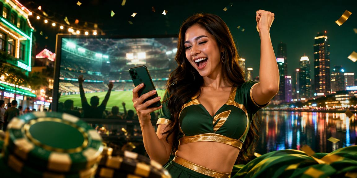 Tampilan permainan slot neon bercahaya yang memukau di platform gaming online